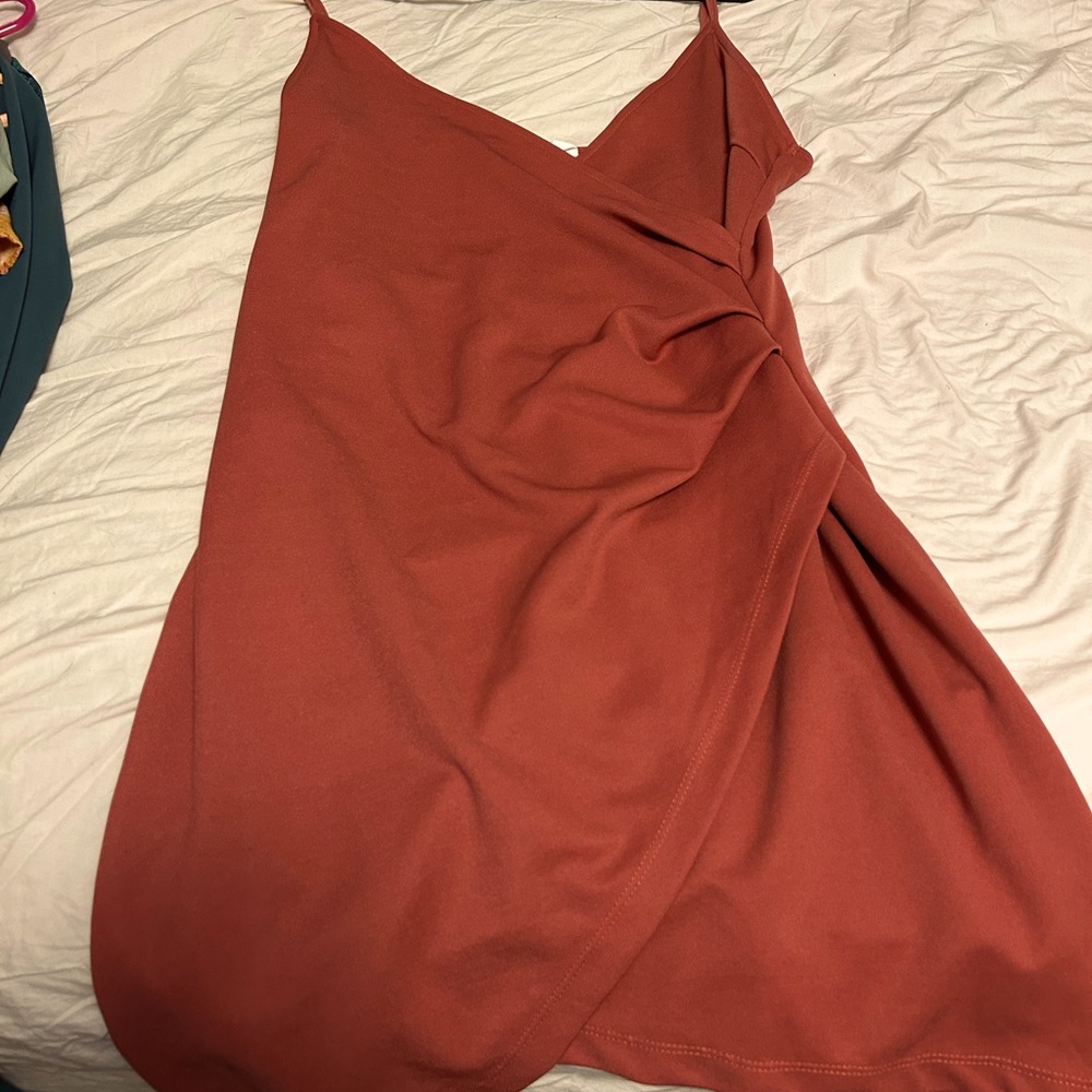 Wrap Mini Dress in Red-Teracotta